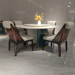 White Marble Round Dining Table with Teal & Gold Stainless Steel Accents